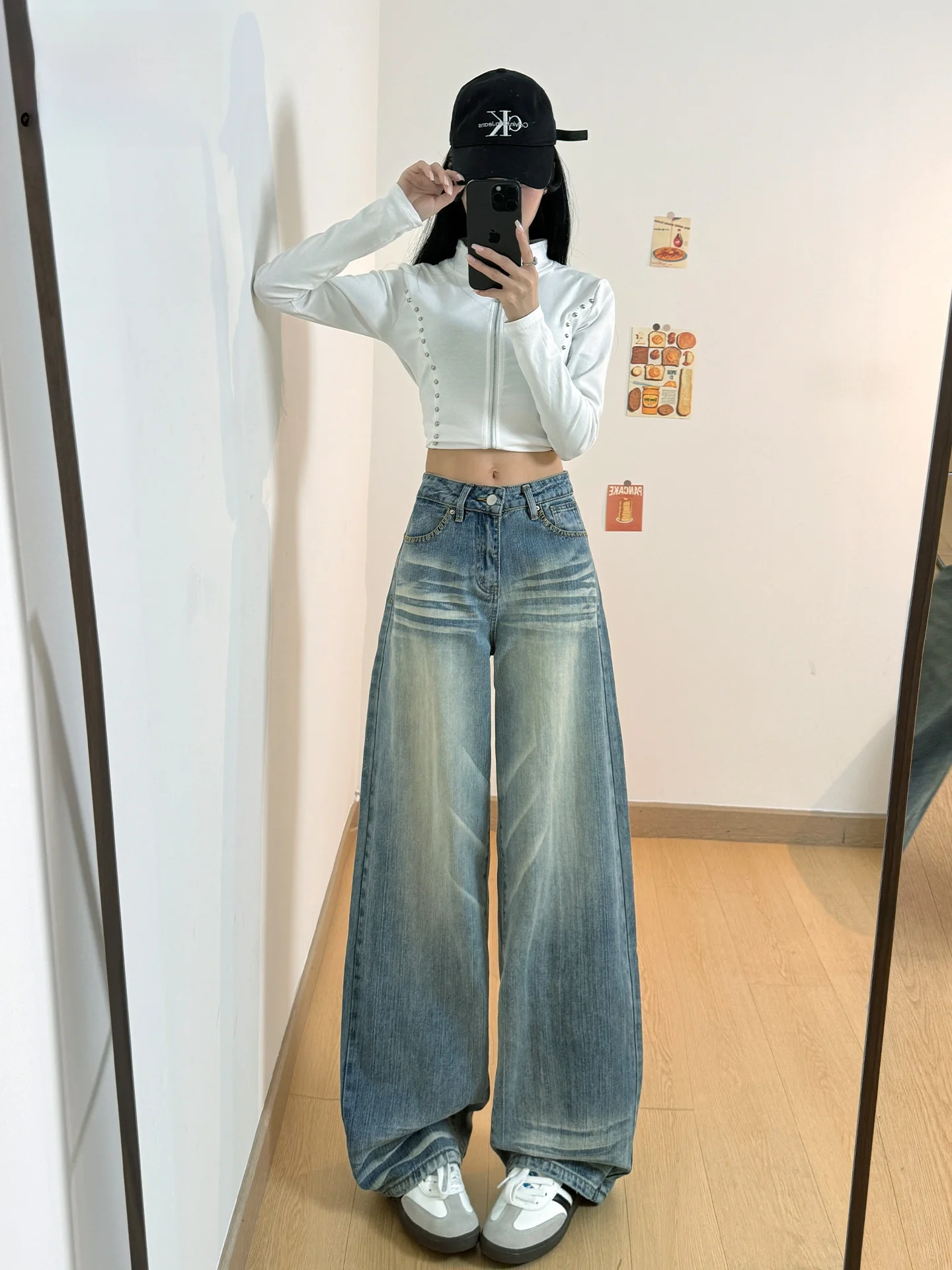 

Retro American Design Wide Leg Denim Jeans Women's New 2026 Spring Summer High Waist Loose Slimming Knife Pants Casual