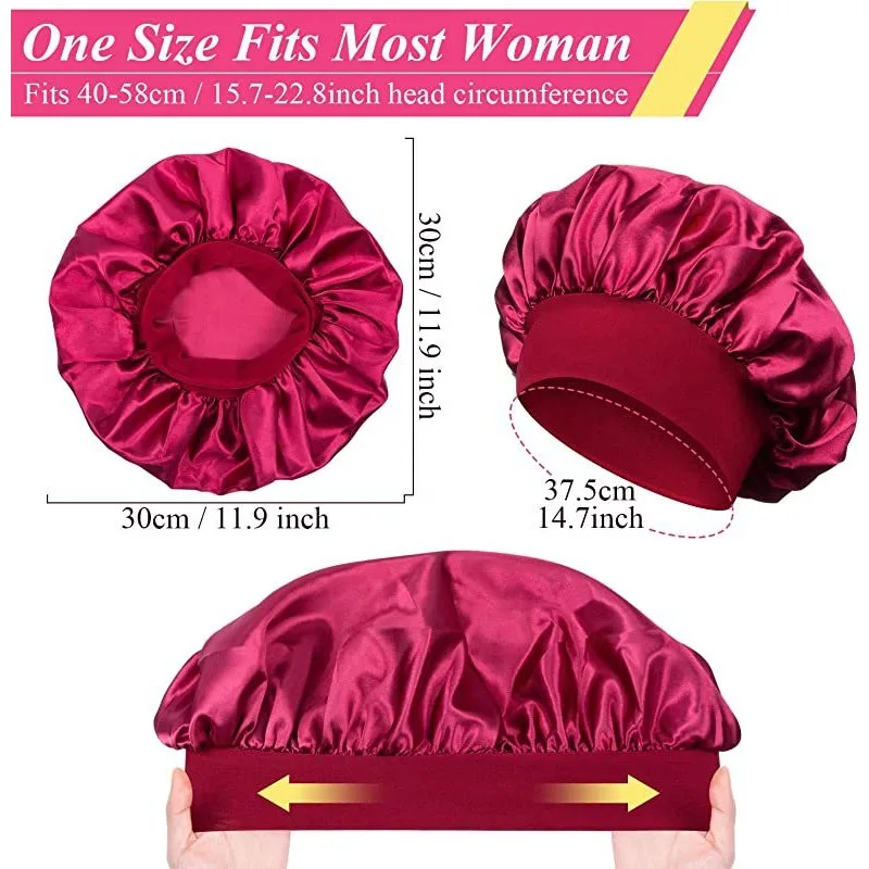 Silky Satin Lined Bonnet Sleep Cap Stay On All Night Hair Wrap Cover Slouchy Beanie For Curly Hair Protection For Women And Men