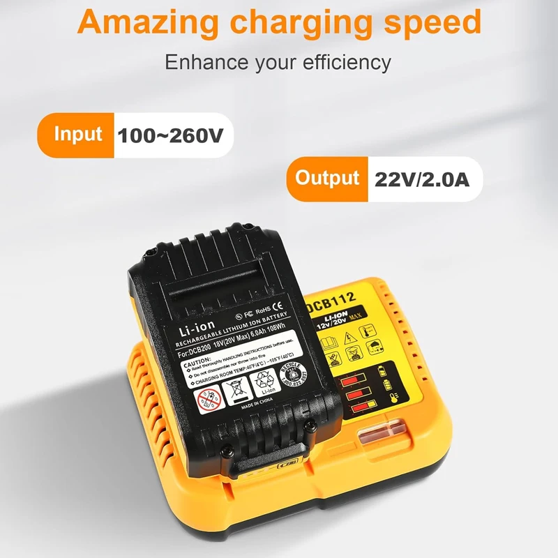 

for Dewalt 10.8V/12V/14.4V/18V Lithium-Ion Battery Charger DCB201 DCB200 DCB612 DCB206 DCB204 Yellow DCB112 Charger Repalcement