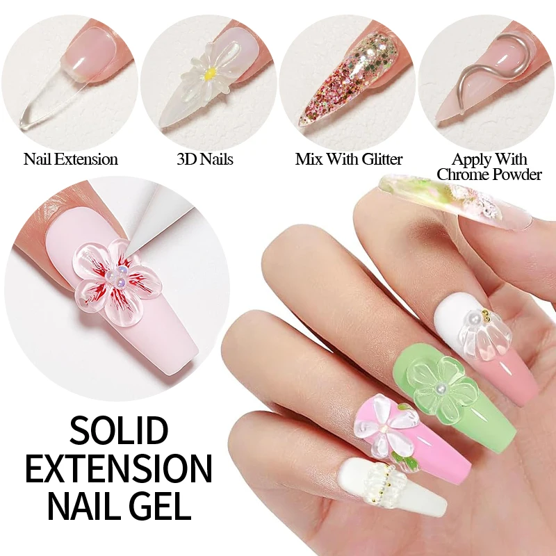 PUENTE 100g Gel de uñas de extensión de manos antiadherente transparente con pluma de escultura pegamento de diamantes de imitación de modelado 3D Kit de Gel de decoración de uñas UV