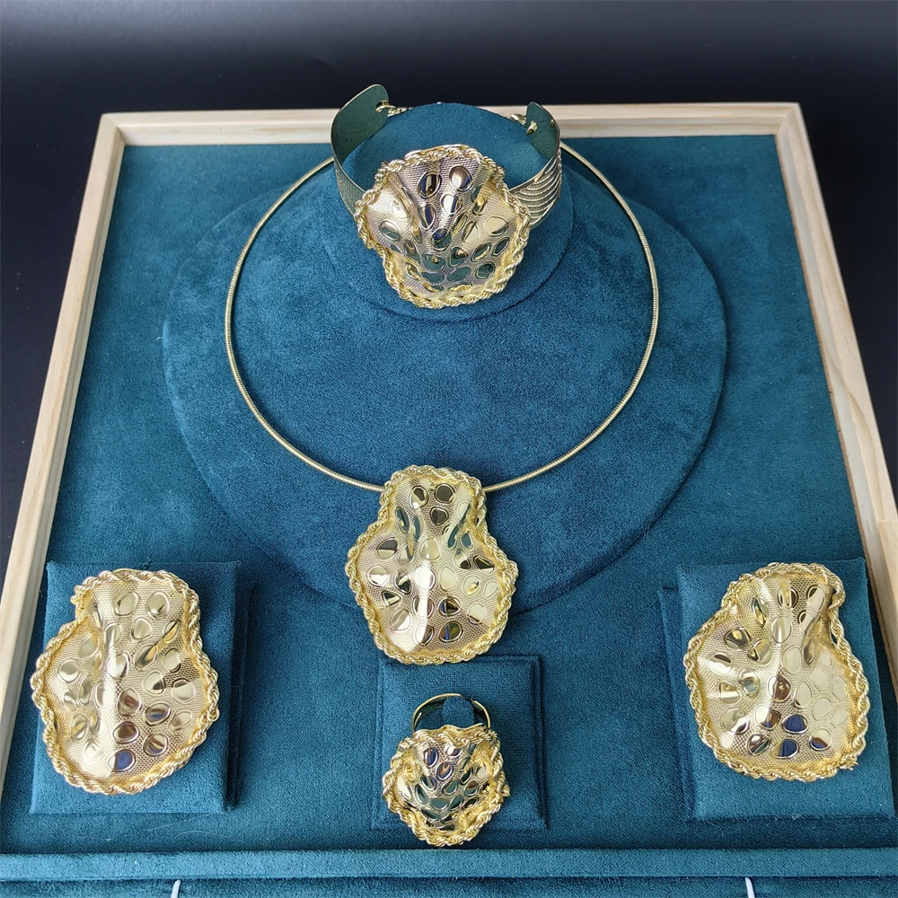 

Jewelry Sets Women Italian Brazilian Gold Plated Luxury Wedding Necklace Earrings Bracelet Set Gold Colors Party Jewellery Gifts