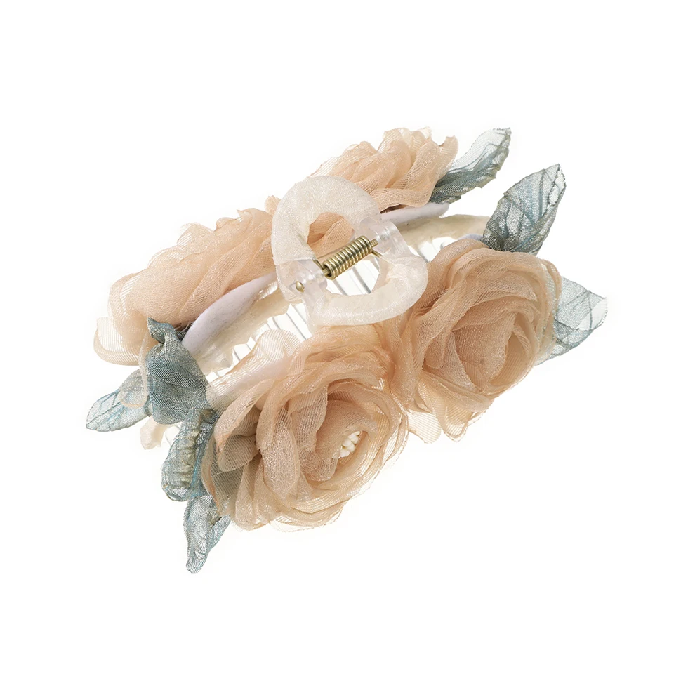 Molans Gentle Camellia Mesh Hair Claw For Women Headdress Solid Color Ponytail Hairpins Fashion Hair Clip Hair Accessories