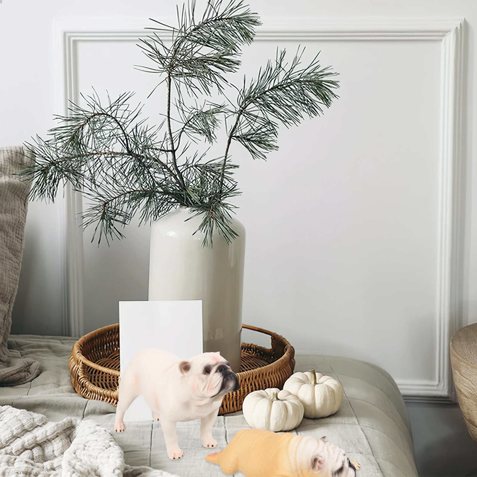 

2pcs Dog Statue Set Premium Plastic Bulldog Figure Realistic Animal For Home Office Decor Education Tool Simulation Ornament