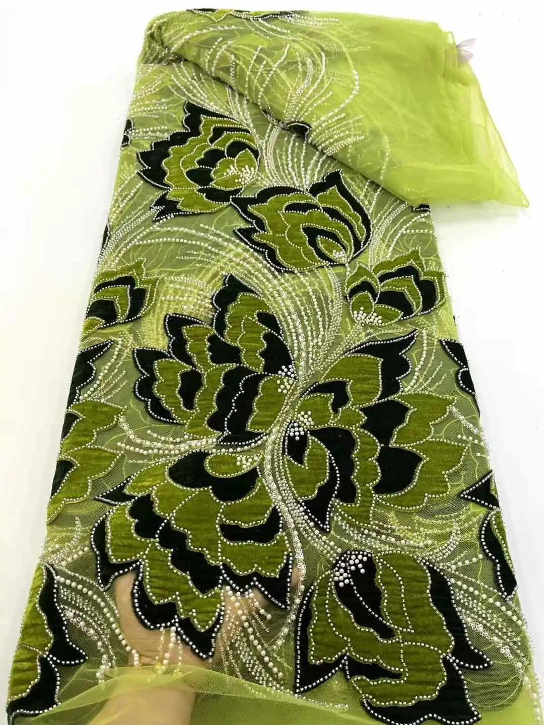 الأفريقي مطرز 2025 جودة عالية النيجيري المخملية مع اللؤلؤ الدانتيل الفرنسي تول أقمشة الدانتيل لخياطة فستان الحفلات