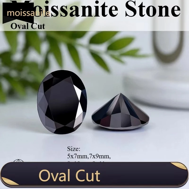 Schwarzer Moissanit-Stein, ovaler Schliff, VVS1, synthetischer Edelstein, im Labor hergestellt, besteht den Diamanttester, wird mit Zertifikat geliefert – Detail 1