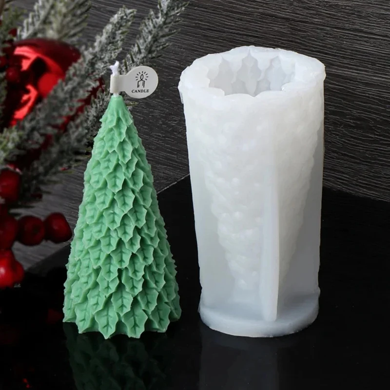 Stampo in resina per albero di Babbo Natale con foglie impilate: strisce di bolle, pigne per candele, sapone, regali di Natale e decorazioni per torte