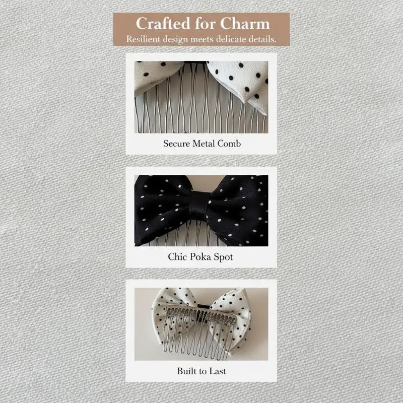 Polka Dot Bow Hair Comb 1 Pcs Adorable Non Slip Metal Teeth Stylish Hair Accessory for Girls School Wear