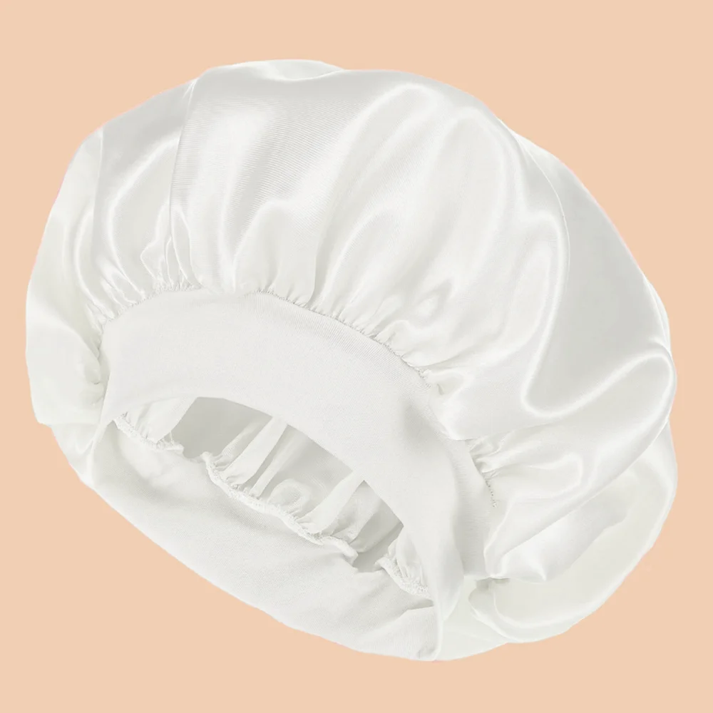 Solid Satin Hair Bonnet, Soft Silk Sleeping Cap, Wide Elastic Band Night Hat, Anti-Frizz Hair Protection Sleep Cap