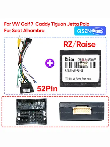for VW Golf 7 Jetta Polo Caddy Tiguan Quadlock 52 Pin Cable 16 Pin Plug Wiring Harness CANBUS Decoder Box Adapter Android Radio