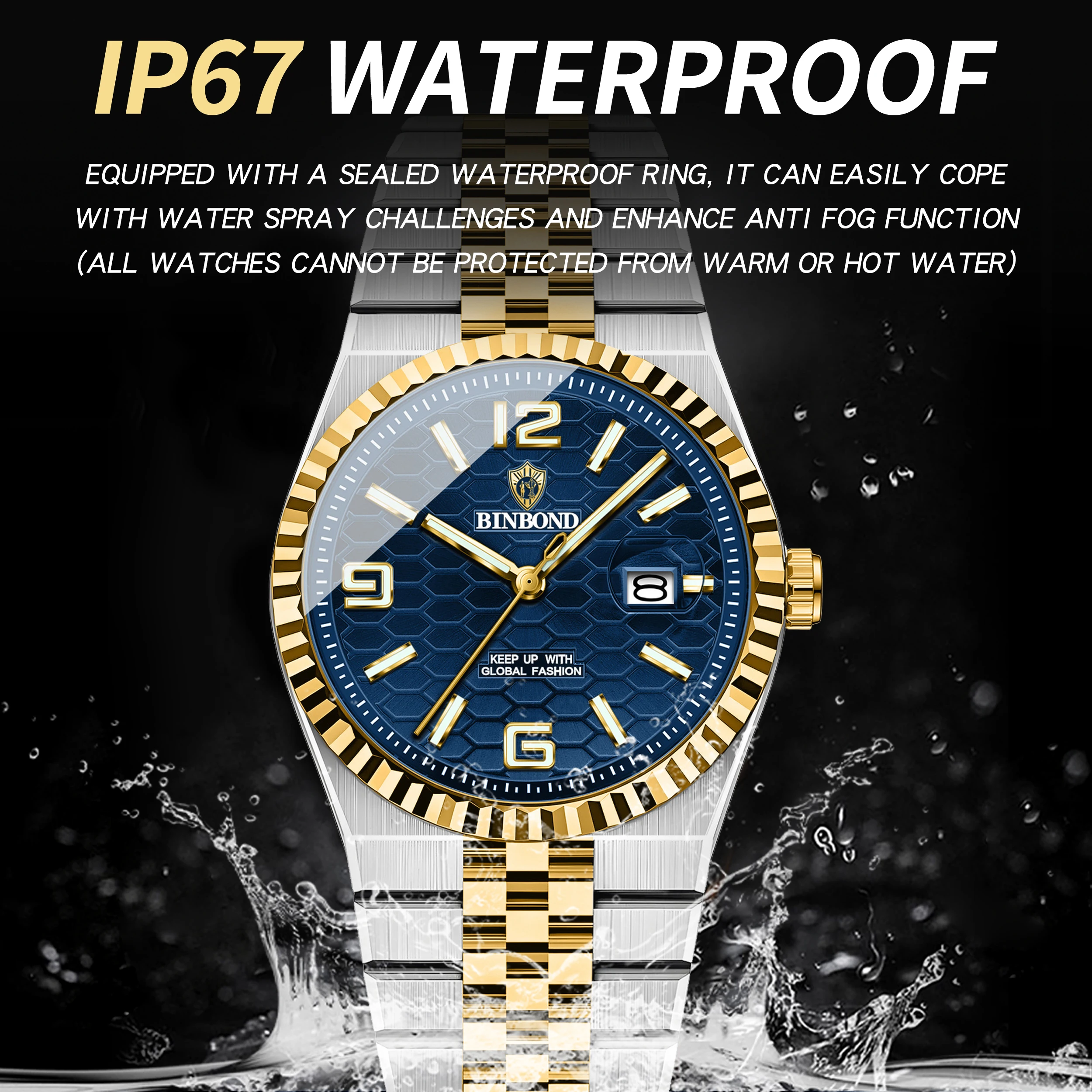 Relojes de pulsera de cuarzo de marca Original BINBOND para hombre, Reloj de lujo luminoso resistente al agua con fecha automática, Reloj informal para hombre, envío gratis