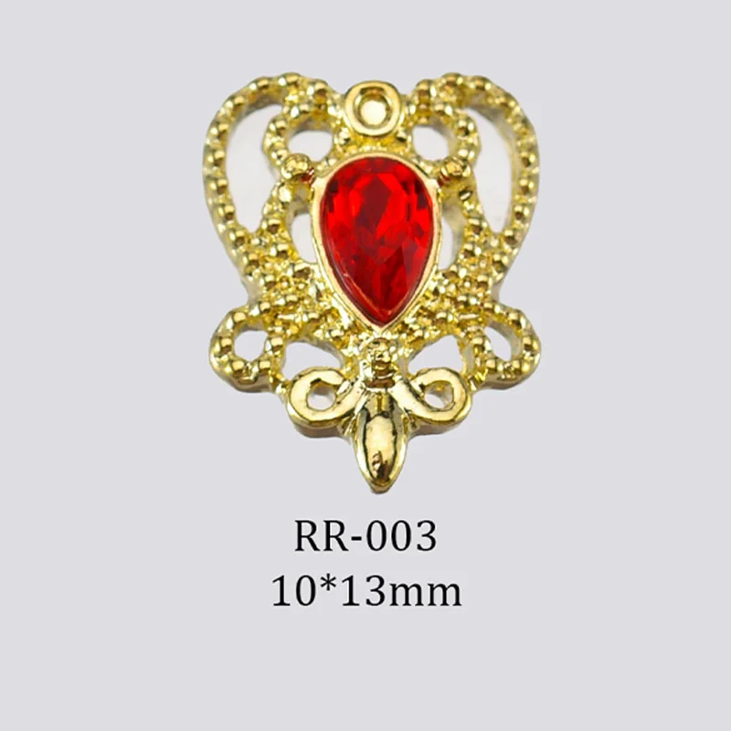 30PCS New collection of nail accessories: red heart-shaped gemstone, alloy-plated with diamonds, water droplet design.