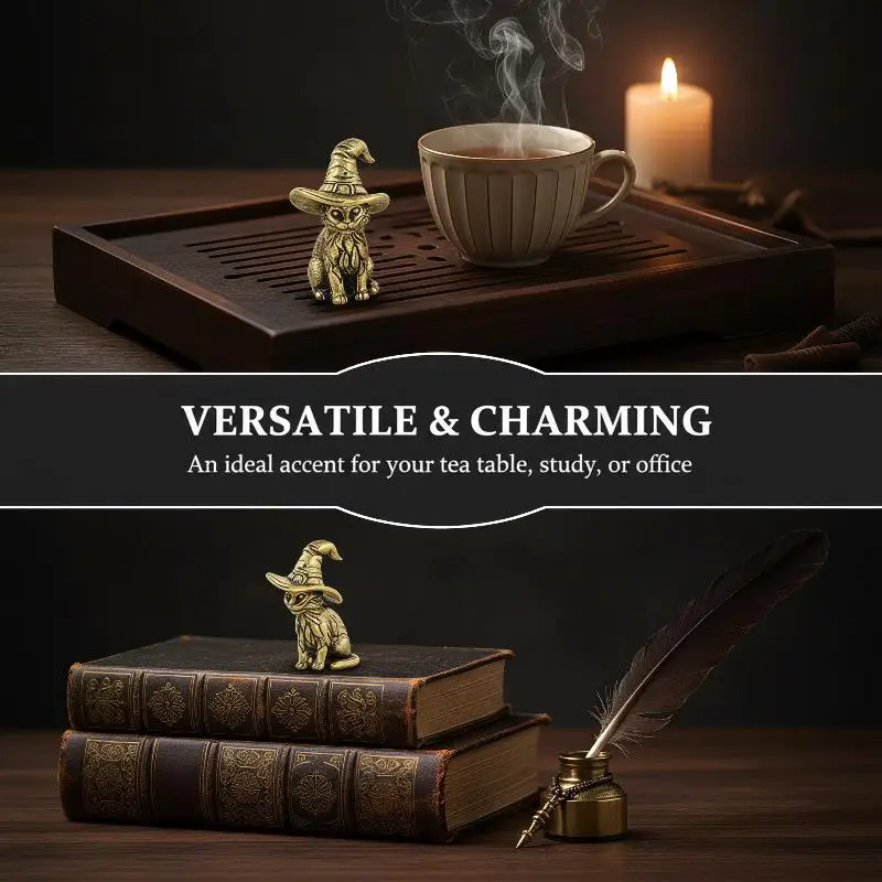 Alloy Witch Cat Figurine Vintage Finish Fine Carvings Perfect For Halloween Home Desktop Gothic Decor