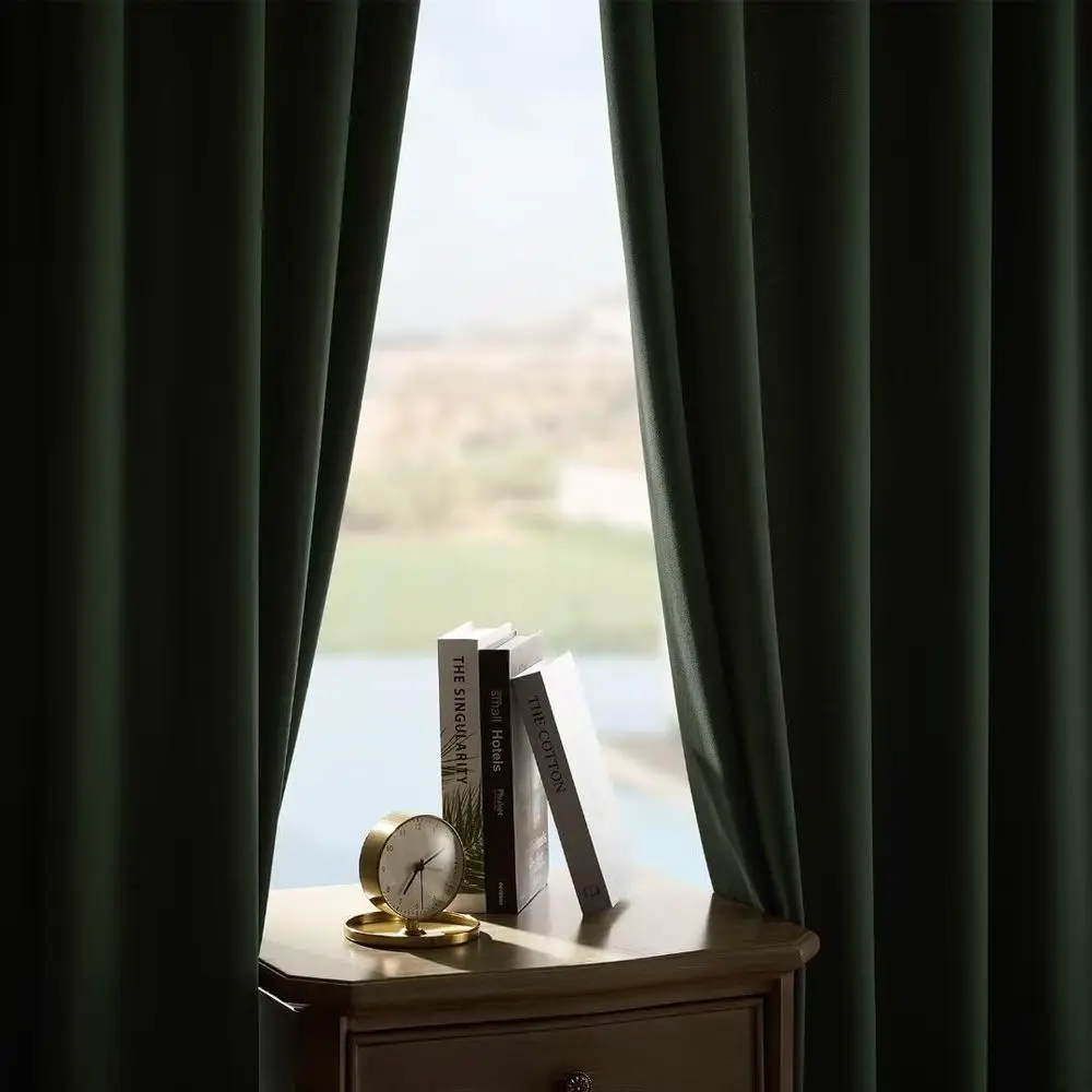 럭셔리 다크 올리브 벨벳 커튼, 120 길이, 암막 단열 패널, 거실/침실용 부드러운 암막 커튼