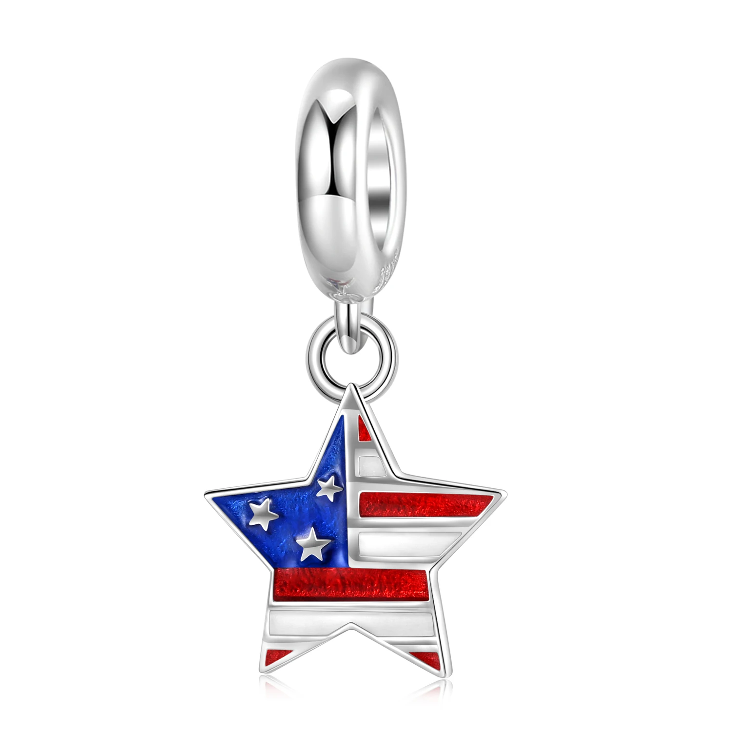 

STILLHOUSE 925 Sterling Silver American Flag Five Pointed Star Red White Blue Style Bead Family Pendant Charms for Women