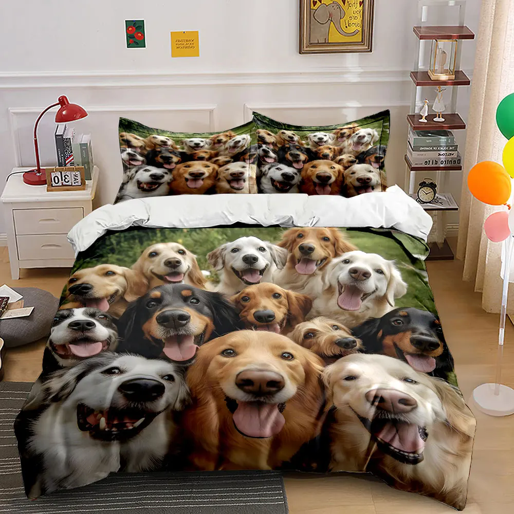 Group of happy dogs posing Pattern Duvet Cover Set Digital Print Colorful Polyester Bedding with Zipper Closur for kids gifts