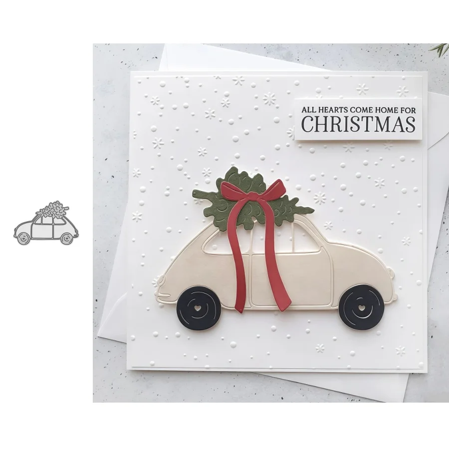 Neuer Umriss eines Autos mit einem Tannenbaum, Metall-Stanzformen für DIY Scrapbooking, Kartenherstellung, Schablonen, Prägung, Basteldekoration