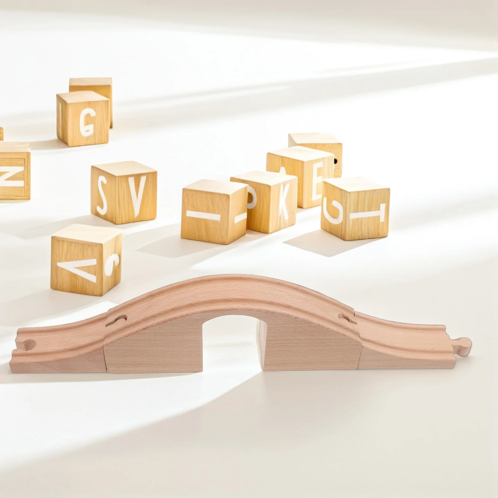 Wooden Train Track Expansion Set Interlocking Bridge Tunnel Accessories For Railway Building Blocks Compatible With Wood