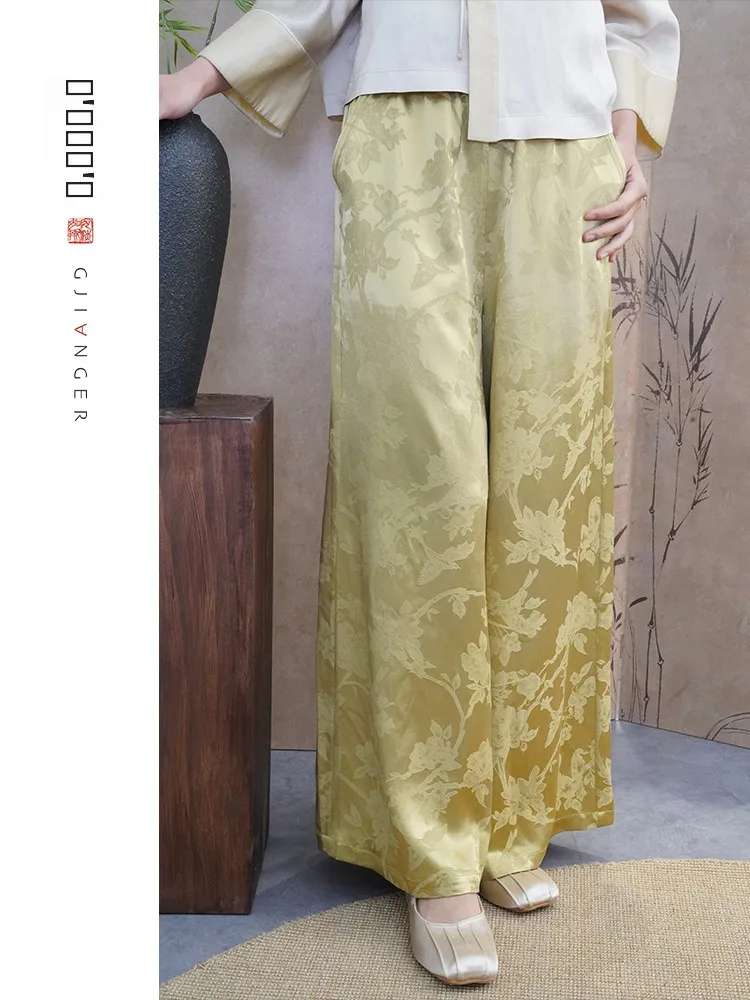 

Новые китайские брюки в национальном стиле с вышивкой, широкие, женские, с высокой талией, свободные, длинные, Qiangging 4808