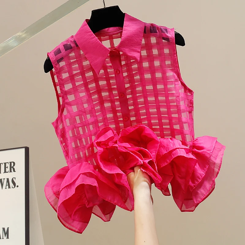 

Faionable Heavy Du Wave Patchwork Plaid Svel irt Women Summer New Loose Agel Sli Top Women Trendy