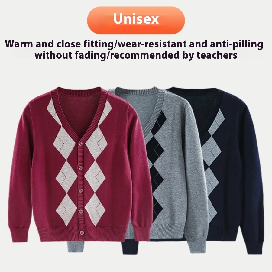 

Preppy Style Teens Kids Cardigan Cotton V-Neck Knitwear Spring/Autumn Sweater Boys Girls Tops Clothes Casual Versatile Outerwear