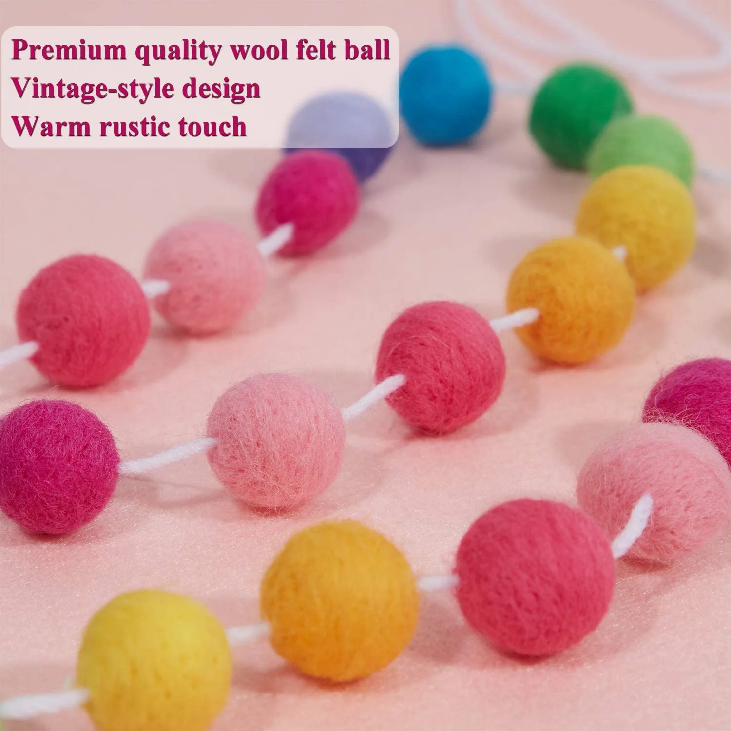 MLGB Ball Garland Colorful Pom Pom Garland Handmade 28 Balls Felt Ball Garlands for Wall Christmas Tree Decoration (2 Sets)