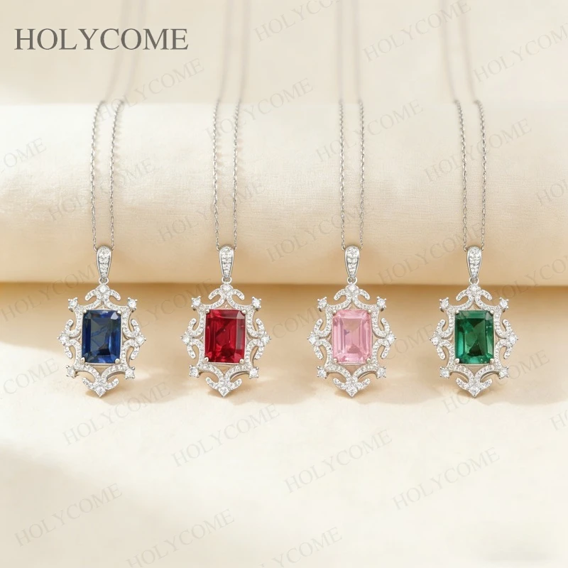 

Colorful Emerald 10x12mm Custom Necklace Lab Columbia/Ruby/Sapphire/Padparadscha Top Jewelry For Women Wedding Christamas Gifts