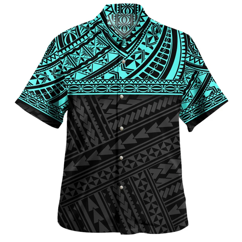 Trendy Colorful Hawaiian Shirts For Men Polynesian 3d Printed Blouse Tops Casual Street Short Sleeves Loose Lapel Button Shirt