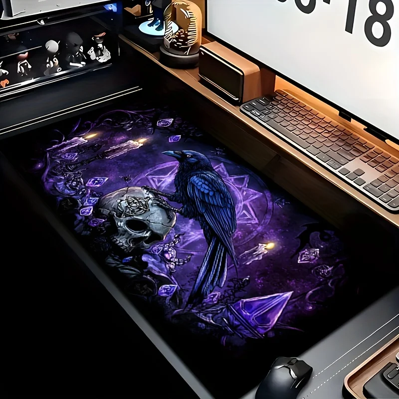 

Коврики для мыши с вороном и черепом в готическом стиле, дизайн с рисунком фиолетового ворона, коврик для клавиатуры ноутбука/ПК, идеально подходит для украшения рабочего стола