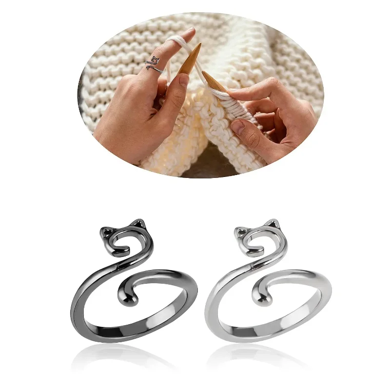 

2pcs Adjustable Knitting Crochet Ring Open Guide Yarn Guide Crochet Tension Ring For Faster Knitting, Women's Knitting Ewing Set