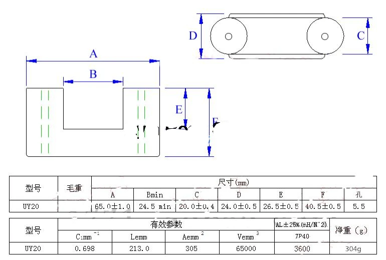1Pair UY20 Al 3750nH/N2 UU transformer ferrite core UR64/40/20 Isolator ferrite bead RF choke ferrite MnZn PC40
