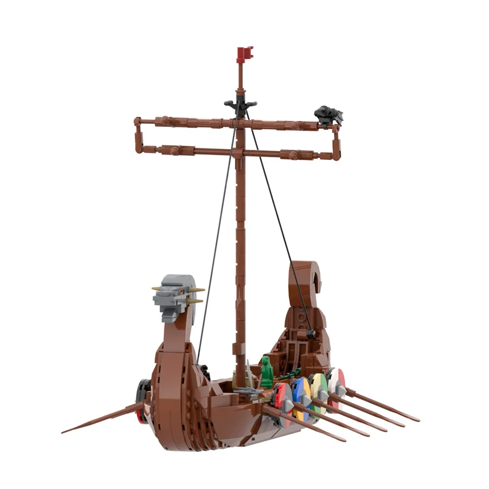 Gobricks MOC Medieval Ship Model Sailboat Building Blocks Vikings ship Bricks DIY Assembled Collection Toy for Children Gift