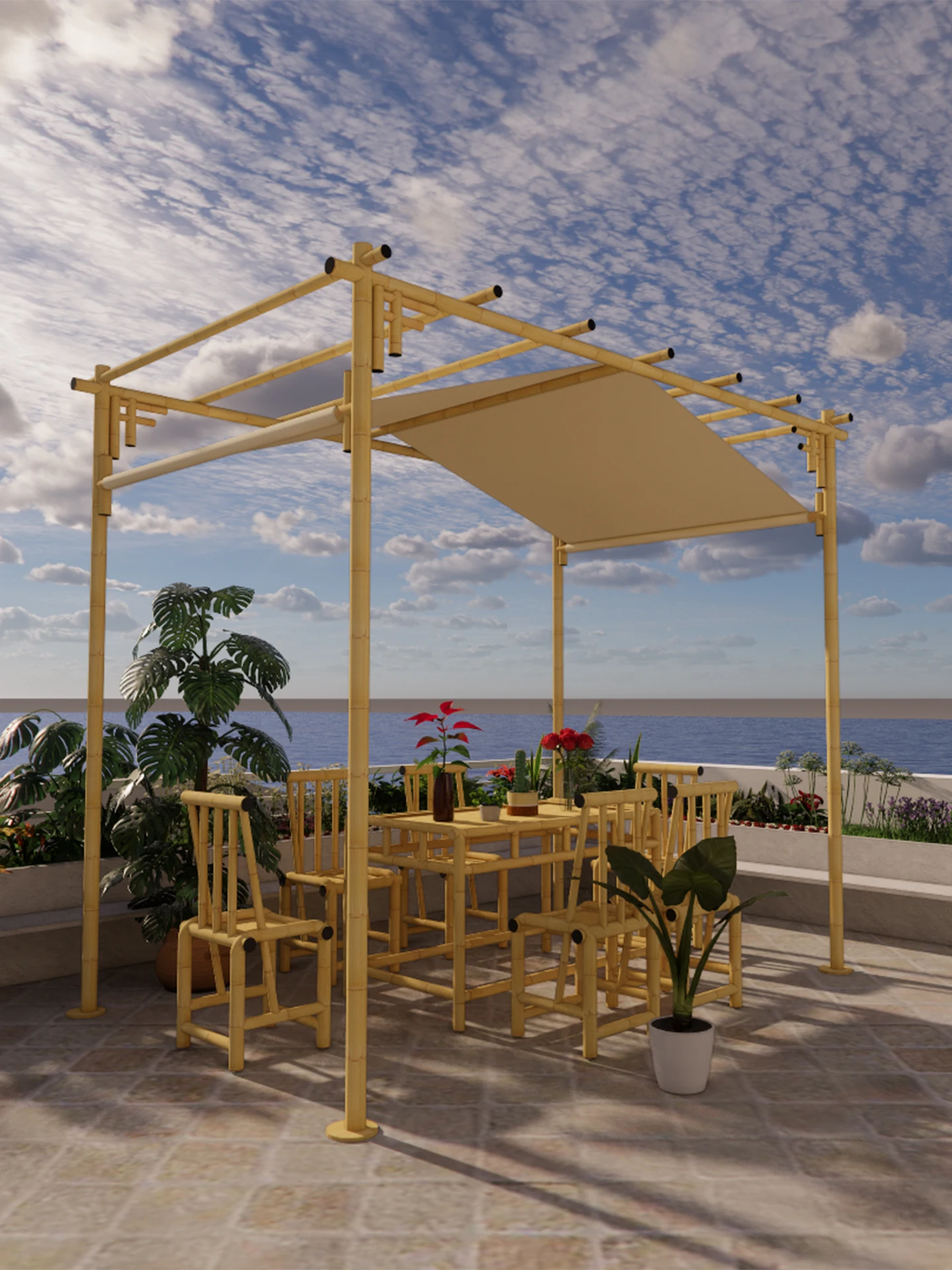 Outdoor garden, pastoral grape trellis, aluminum alloy imitation bamboo antiseptic courtyard, garden terrace, climbing rattan tr