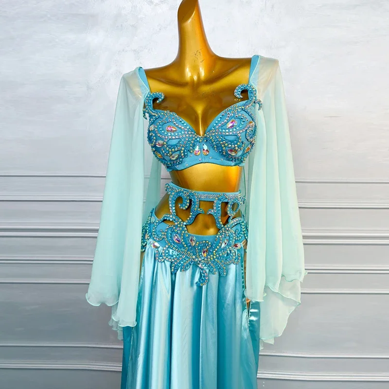 Belly Dance Performance Costume for Women Luxury Rhinestone Elegant Chiffon Set Adult Oriental Belly Dancing Competition Outfit