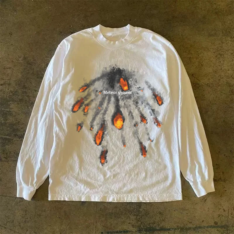 

Women's Long Sleeve T-shirt, Casual Traff Tops, Meteorite Fall Print,2024