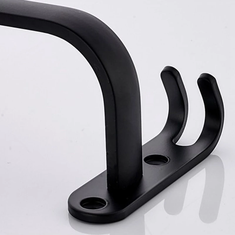 A50M-60 Cm Wall Mount Black Towel Rack Aluminum Double Rod Towel Bar With Hook For Home Hotel Bathroom Shower Accessories
