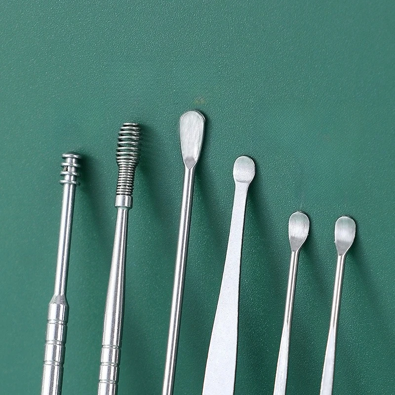 Portable 6PCS Ear Cleaning Kit with Spiral Spring Design Home Use Ear Scoop Set for Safe Earwax Removal Ear Picking
