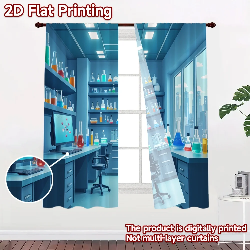2D flat 2pcs Curtain Vintage drapes and curtains Modern Science Lab Digitally printed polyester, colorfast Birthday Party for