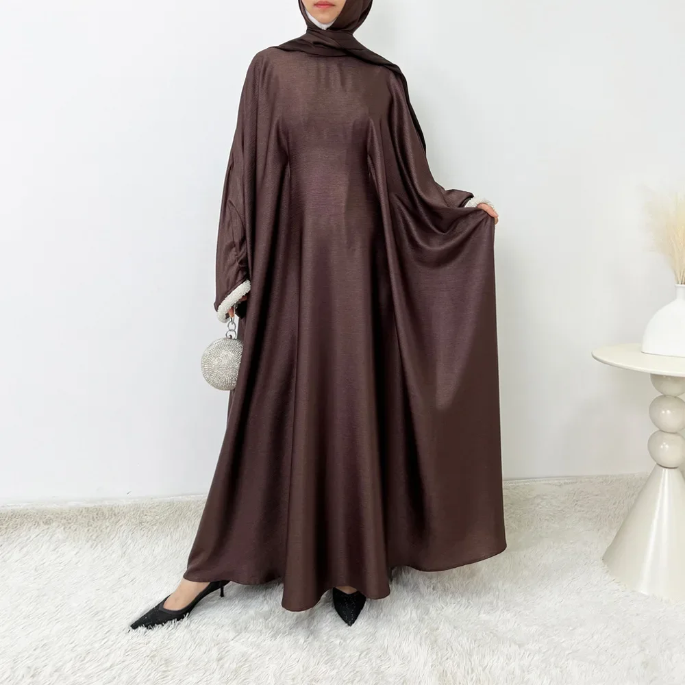 

Праздничное платье-абайя с рукавами «летучая мышь» и бисерной вышивкой в виде бабочек, мусульманское макси-платье, дубайская кебая, женский кафтан, роба для Рамадана, мусульманское женское платье, исламская одежда