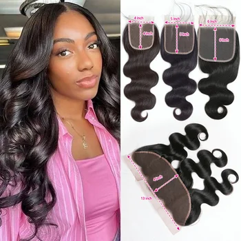 Queenlike 14-24 인치, 4x4, 5x5, 6x6 레이스 클로저, 13x4 바디 웨이브 정면 클로저, 브라질리언 2x6 중간 부분 인모 클로저