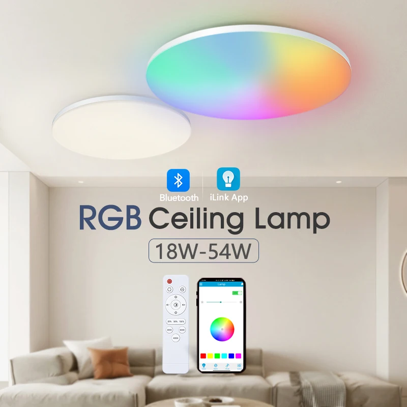 MARPOU RGB Colorful LED Round Ceiling Light Smart APP Dimmable 370mm 300mm 18-54w 220v Ambient Lamp For Bedroom Home Decorations