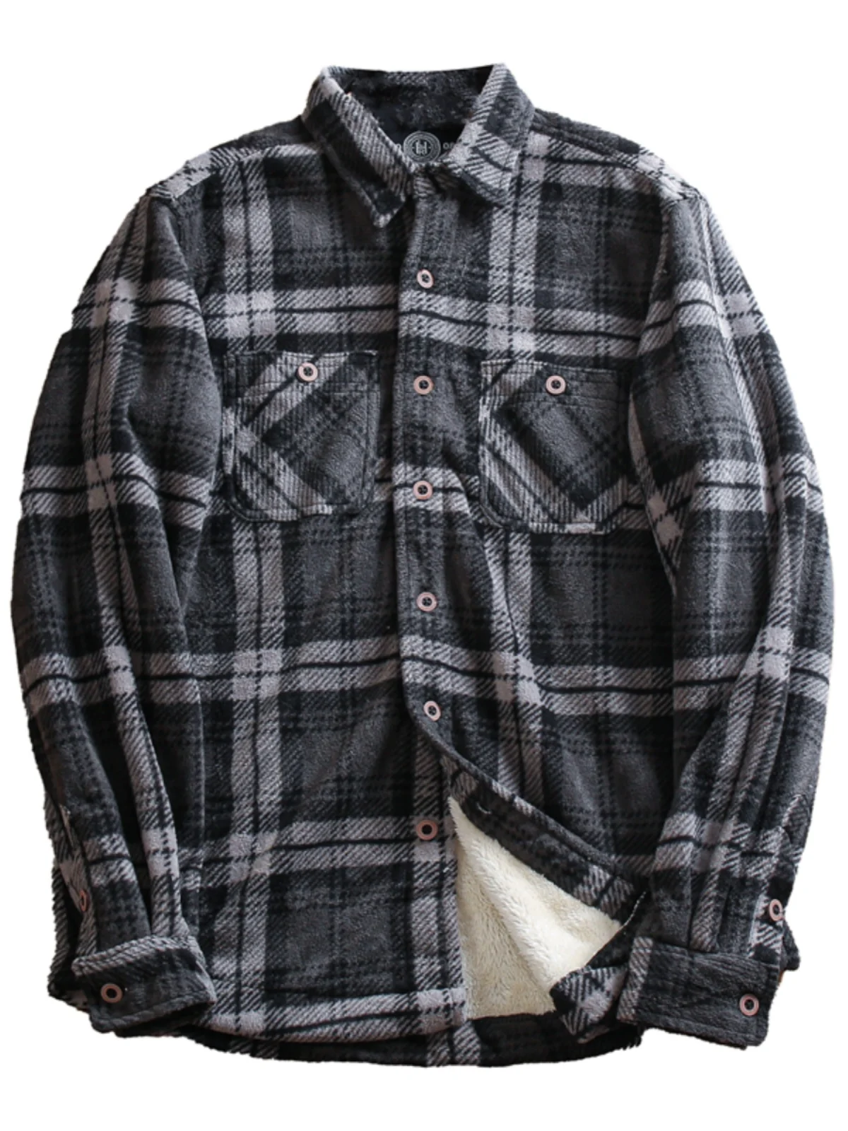 Thiened Fce Waed Brued Warm American Retro Plaid irt Coat for Men Winter Stand Fit Long Sve Faion Urban Sle