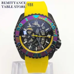 Men's New Fashion Skeleton Watch, NH70 Movement, Yellow and Orange Watch, High Quality Sapphire Glass, Men's Watch