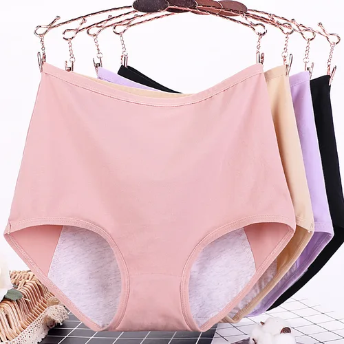Imagen 2 del producto Ropa interior fisiológica de talla grande para mujer, pantalones sanitarios de cintura alta de algodón a prueba de fugas para período Menstrual