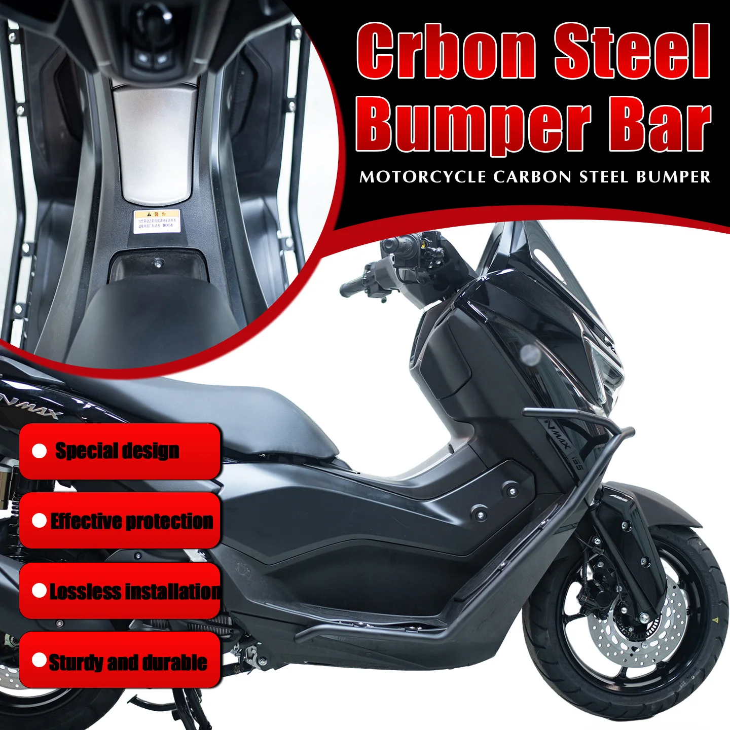 

Motorcycle Carbon Steel Bumper Crash Bar Crash Guard Frame Engine Protection For NMAX155 N-MAX 155 2025 2026