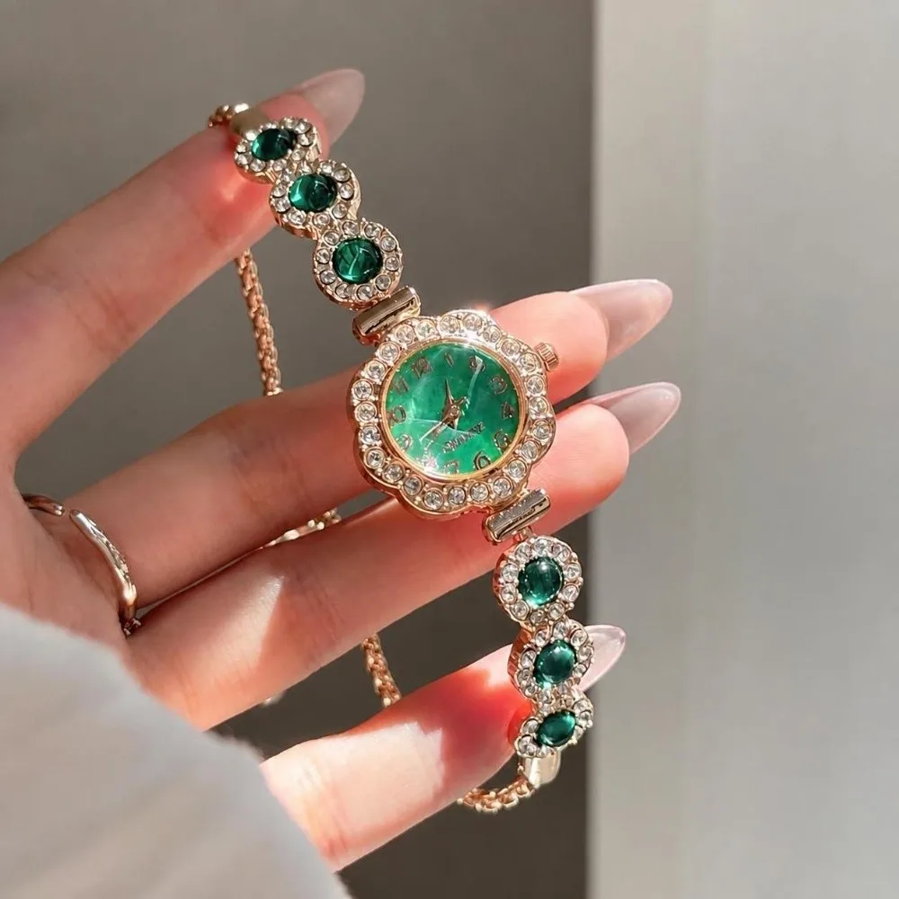 Fashion Elegant Bracelet Watch Rhinestone Alloy Quartz Watch Adjustable Flower Shape Chain Watch for Women Girls