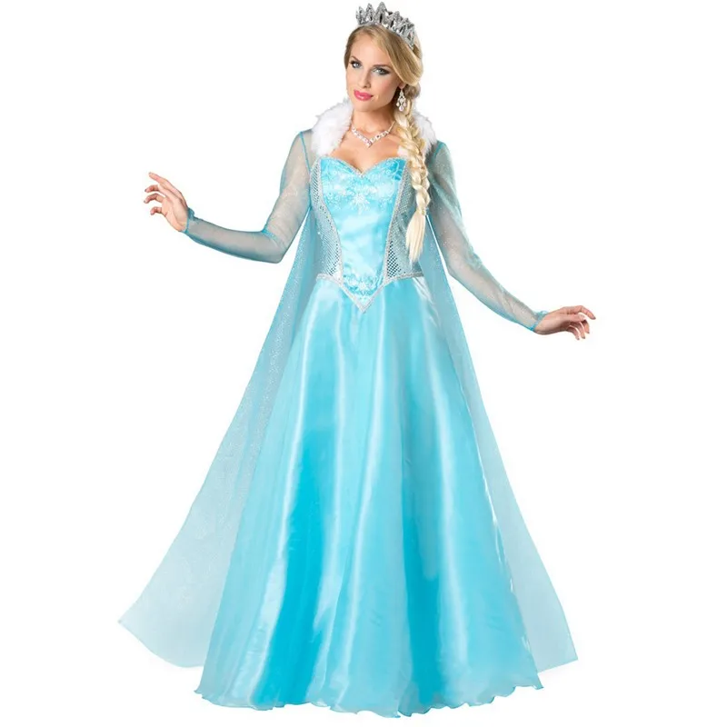 Halloween Women Elsa Princess Costume Fairy Tales Ice Queen Elsa Anna Princess Cosplay Long Dress Cape Fancy Dress