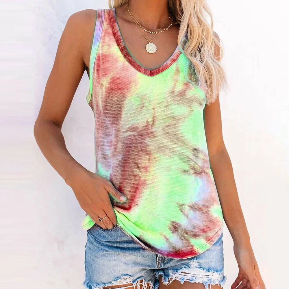 cross-border women's summer new tie-dye cloud sunflower sleeveless vest T-shirt