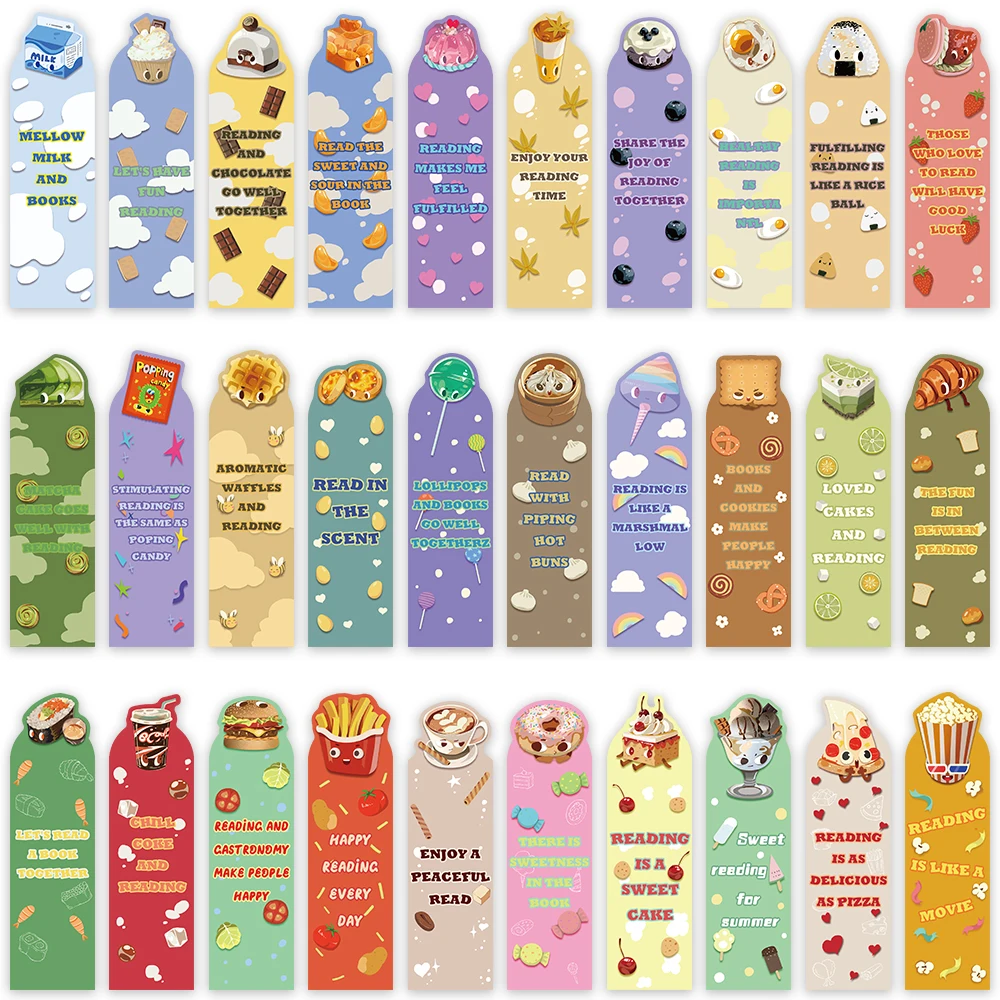 

30pcs Cute Cartoon Food Snack Reading Book Paper Bookmarks DIY Students Readers Page Markers Library Office Page Markings