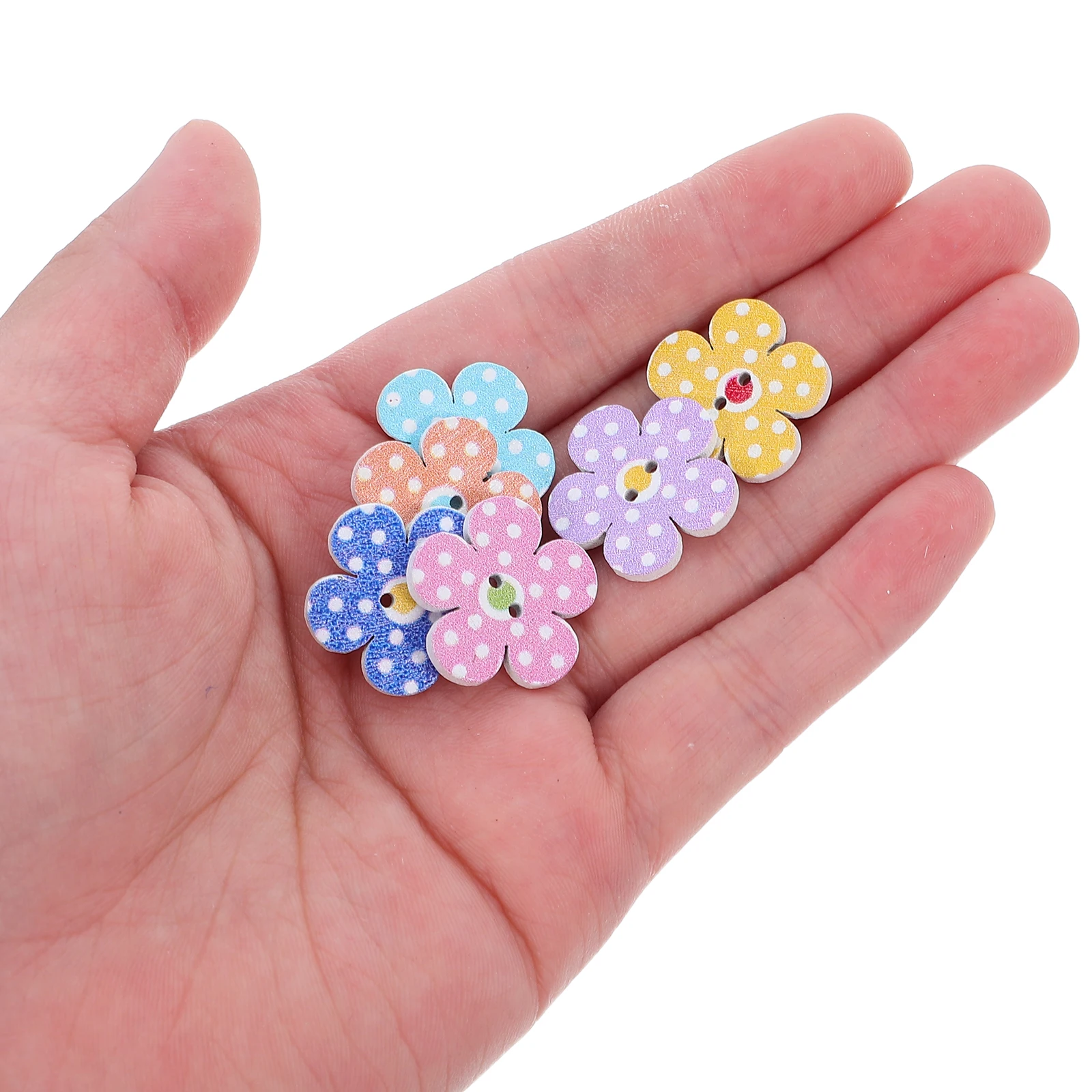 

50 pcs Colorful Flower Wooden Buttons 2Cm 2 Holes For Sewing Craft Diy Scrapbooking Sweater Shirt Jacket Decor