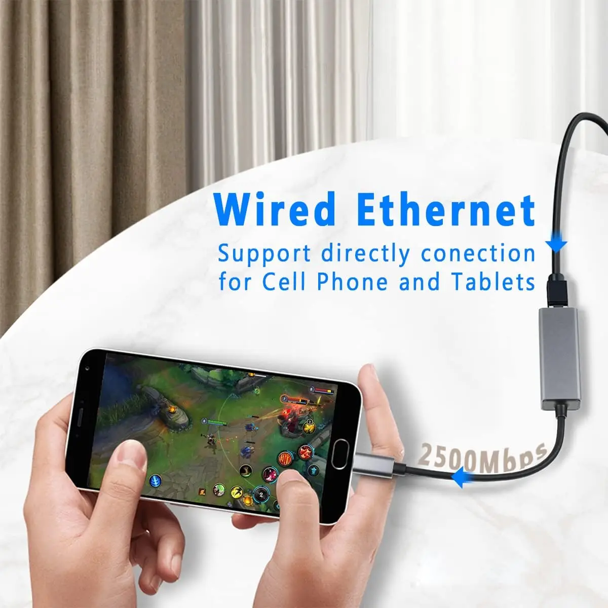 100/1000/2500Mbps USB C Ethernet Adapter Thunderbolt3 Type-C To RJ45 LAN 2.5 Gigabit Network Card for Laptop PC Gaming